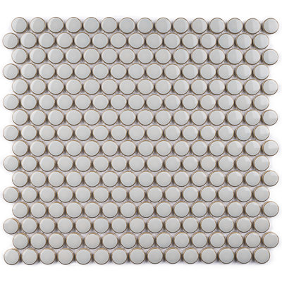 Porcetile Round 12.41 in. x 11.46 in. Penny Glossy Porcelain Mosaic Wall and Floor Tile