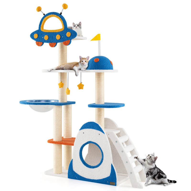 Arbre à chat à thème espace avec poteaux à griffer recouverts de sisal