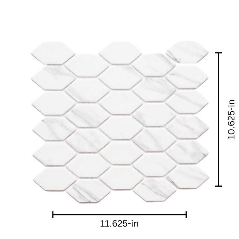 Serenity 1.75" x 2.88" Hexagon Matte Glass Mosaic Wall Tile, White