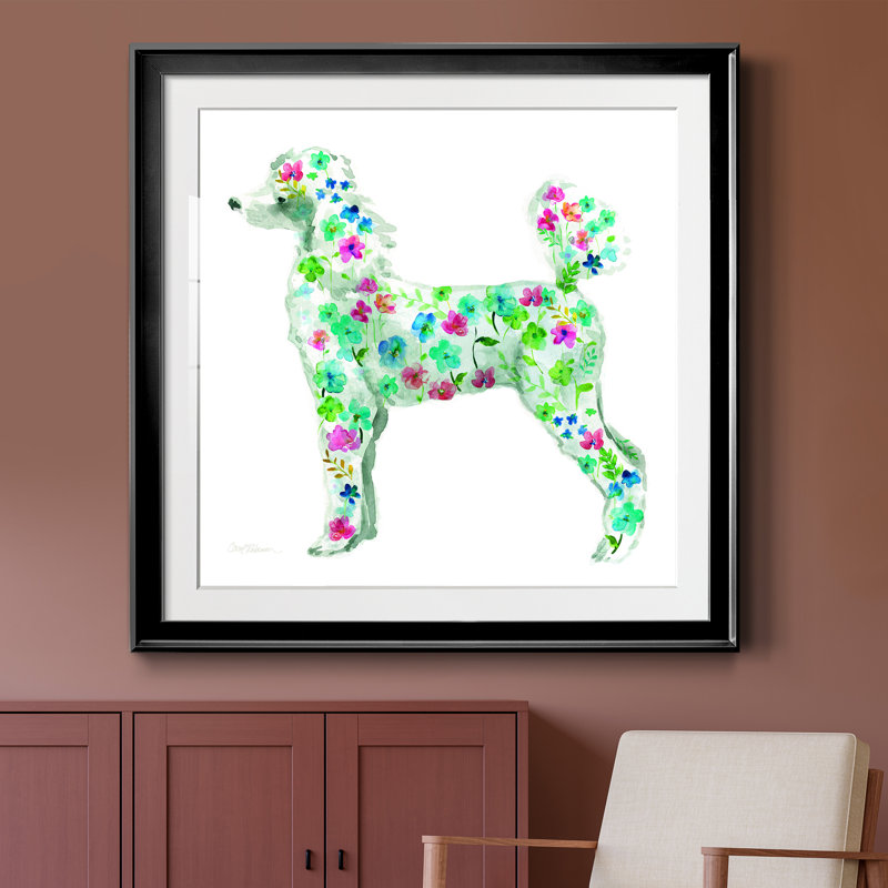 Tapisserie caniche - peinture encadrée, Papier encadré noir, H 30,5 po x l 30,5 po x P 1,5 po