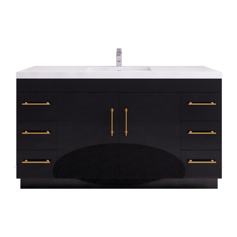 Meuble-lavabo Verda, Noir lustré