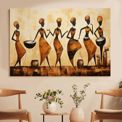 1Pc Framed Canvas Poster Print African Women, Water Pots and Clay Jars, Abstract Expressionism Wall Art Wall Pediments, Wall Decor, Perfect for Room Decor Living Room Bedroom Office Kitchen Bathroom Home Decor, Rustic & Modern Ideal Home Wall Decoration