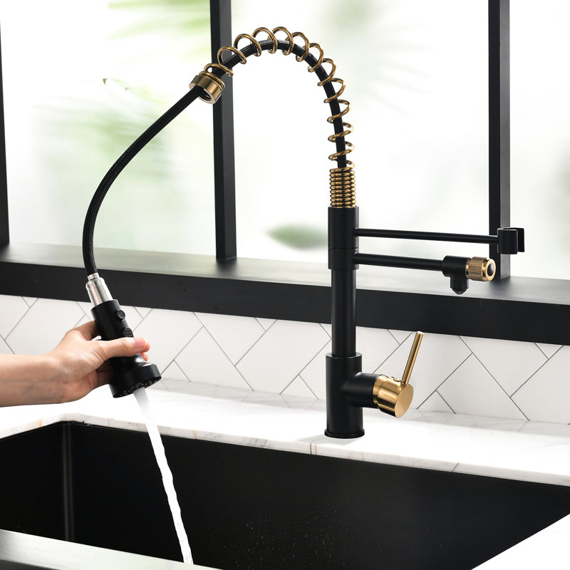 Robinet d'eau potable noir et doré pour la cuisine - Purificateur avec sorties extractibles indépendantes du robinet