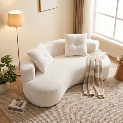 79.5"Curved Compression Cloud Sofa, Boucle Upholstered Couch with Two Pillows