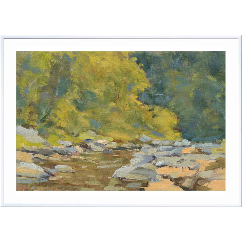 «Chesterfield Gorge» par Stephen Calcasola - peinture encadrée, H 20 po x l 30 po, Blanc