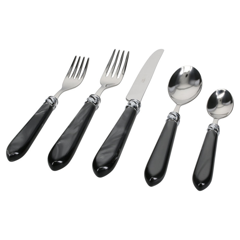 BIA Cordon Bleu Diana 5 Piece 18/10 Stainless Steel Flatware Set, Service for 1, Black