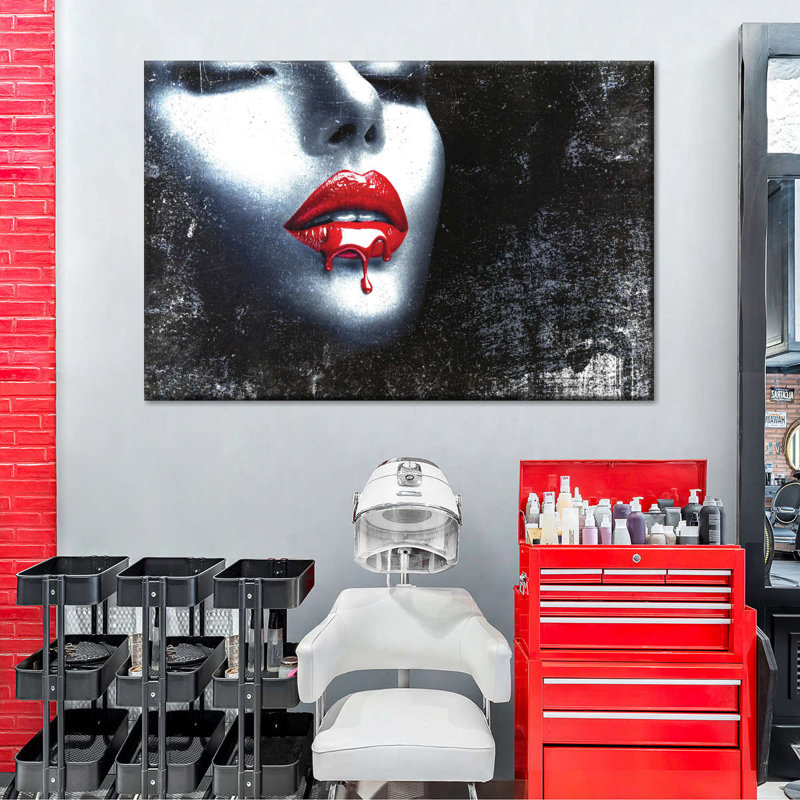 " Red Lips Paint Drip " by Simona J, 24" H x 36" W x 1.25" D
