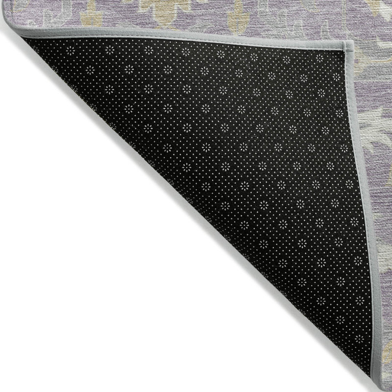 3' X 5' Lavender Gold And Green Damask Washable Indoor Outdoor Area Rug