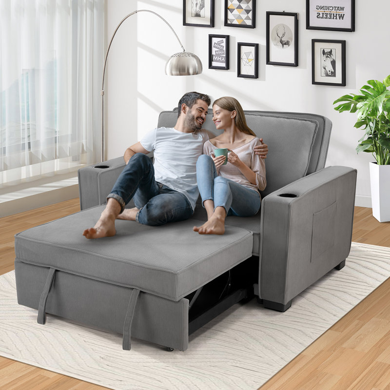 Meit 49"W Convertible Sleeper Sofa 3-In-1, Gray Linen