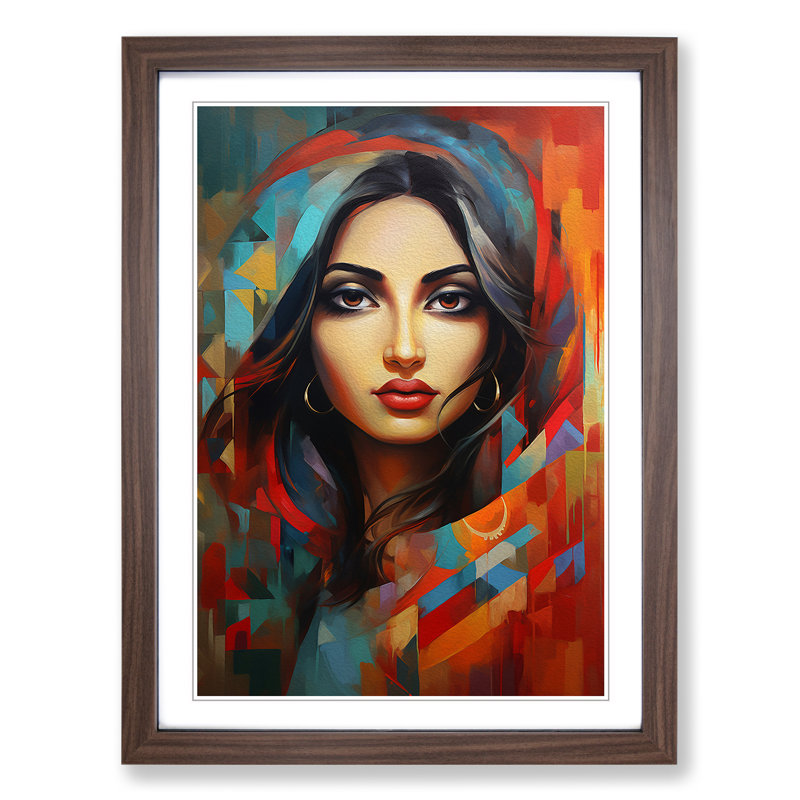 Indian Woman Expressionism - Framed Print, Walnut, 34cm H x 25cm W x 2cm D
