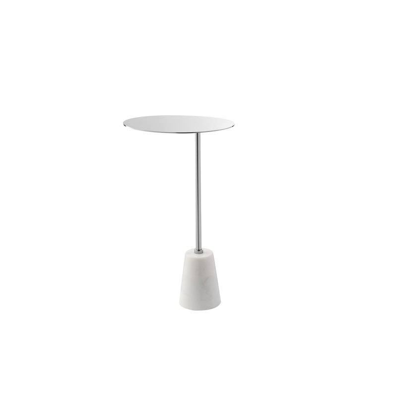     Table de bout Pangea Home Churchill - Table d'appoint moderne - Table à boissons en marbre - Décoration contemporaine - Table pour salon, chambre à coucher, bureau ou salon - Table en marbre argent et blanc