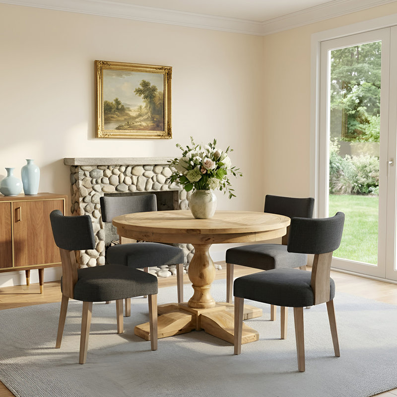 5-Piece Dining Set Mid-Century Modern Wooden Table & Upholstered Chair Set For Home, Kitchen, Dining Room, Charcoal/Brown