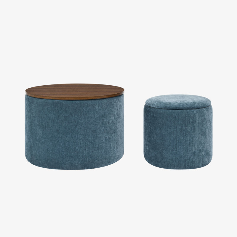 Round Storage Coffee Table 2-Piece, Dark Blue