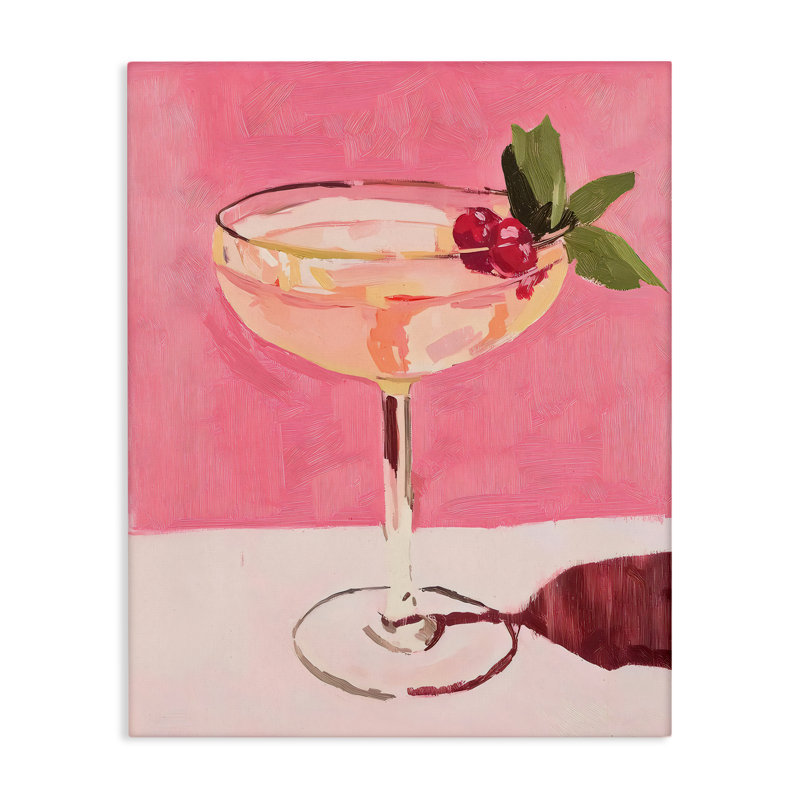 Pink Cocktail & Cherries Canvas, design by Riley B, 20" H x 16" W
