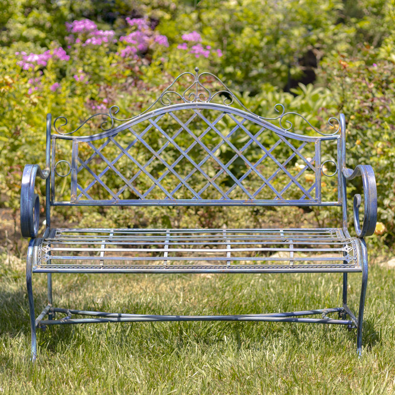 Banc de jardin en métal Stephania, Bleu antique
