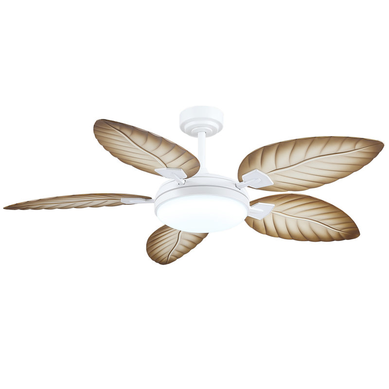 52 po. Ventilateurs de plafond en feuille de palmier avec lumières et télécommandes, ventilateurs de plafond tropicaux humides pour patio