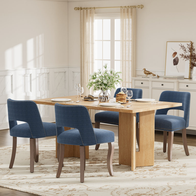 Table de salle à manger 60 po 60 po Farmhouse, Ensemble de cinq pièces : table, quatre chaises, Brun, Bleu