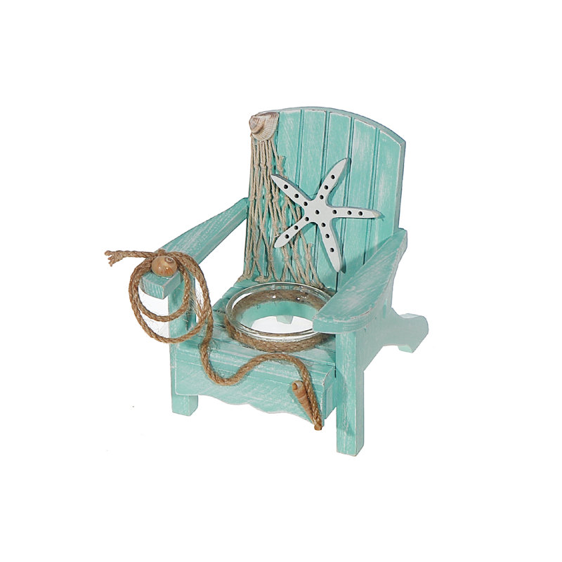 Chaise en bois avec bougeoir turquoise