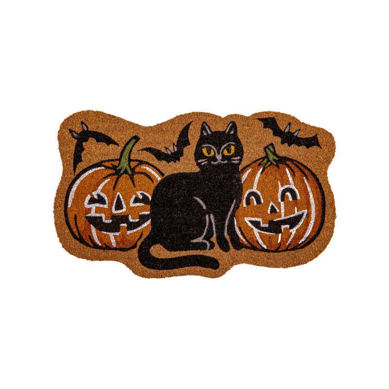 Tapis en forme de fibre de coco en forme de chat noir et de citrouilles