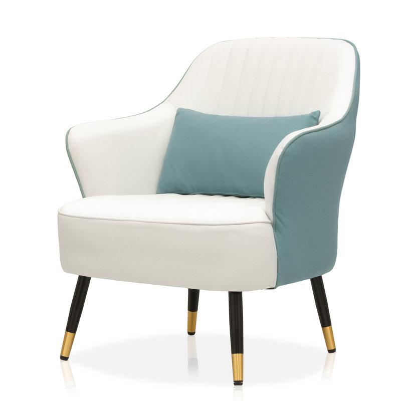 Menisha Upholstered Accent Chair with Cushion, Mid Back Single Sofa for Living Room, Bedroom and Home Office, Cuir cadet bleu