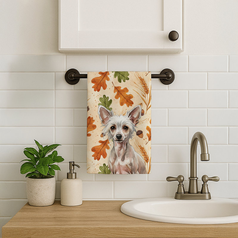 Hairless Chinese Crested Heirloom Fall Kitchen Towel, Hairless Chinese Crested