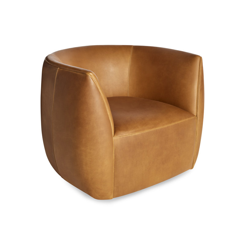 Council Upholstered Swivel Barrel Chair, Butterscotch Genuine Leather
