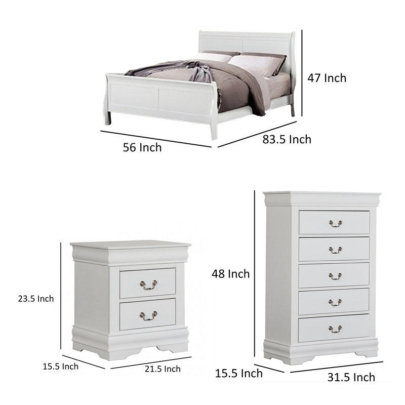 Ensemble de chambre à coucher double pleine grandeur Ry, style transitionnel moderne, blanc, Blanc