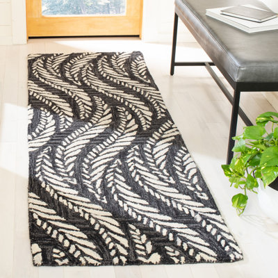 Kahlo Hand Tufted Wool/Cotton Floral Rug in Charcoal/Ivory