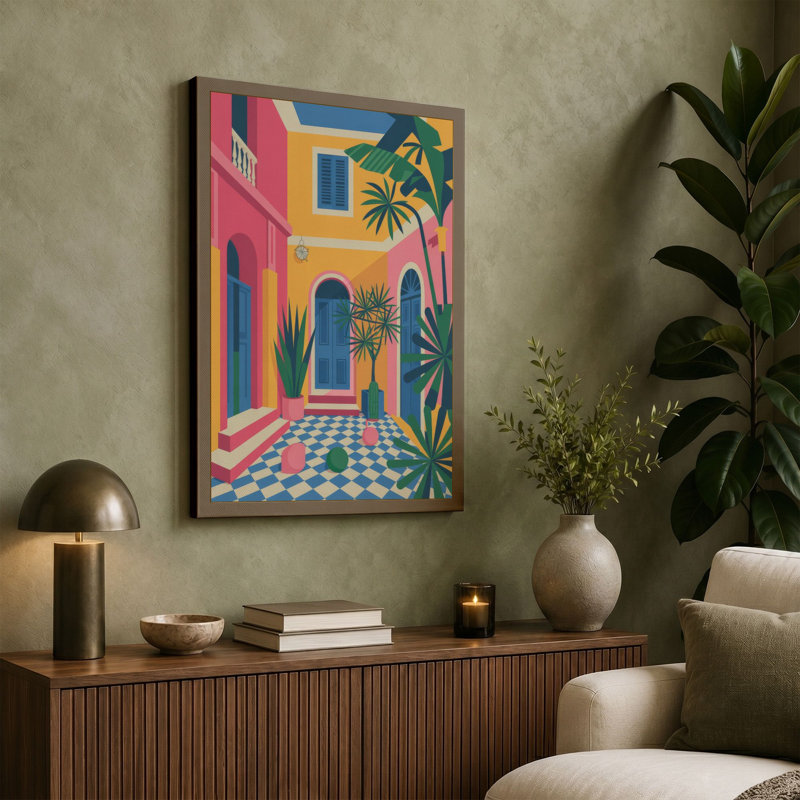 Courtyard in Colour Modern - Wrapped Canvas, 36x24 - 91.4 x 61.0 cm, Terracotta Border