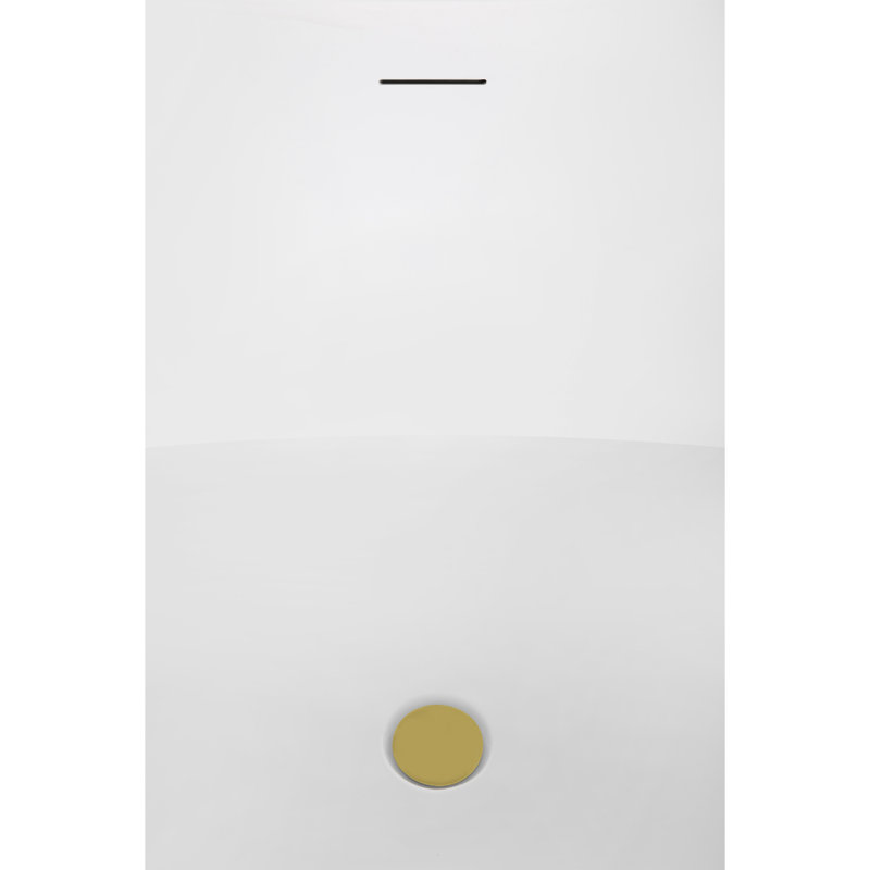 Baignoire autoportante en acrylique blanc brillant 75 ", plateau en bambou, drain, Or brossé
