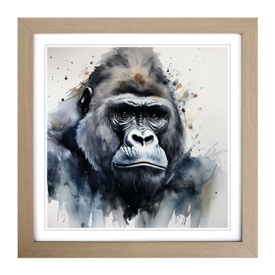 Gorilla Watercolour - Single Picture Frame Print on Wood