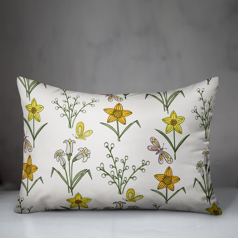  Coussin décoratif floral intérieur / extérieur en polyester, H 18 po x l 25 po, Jaune