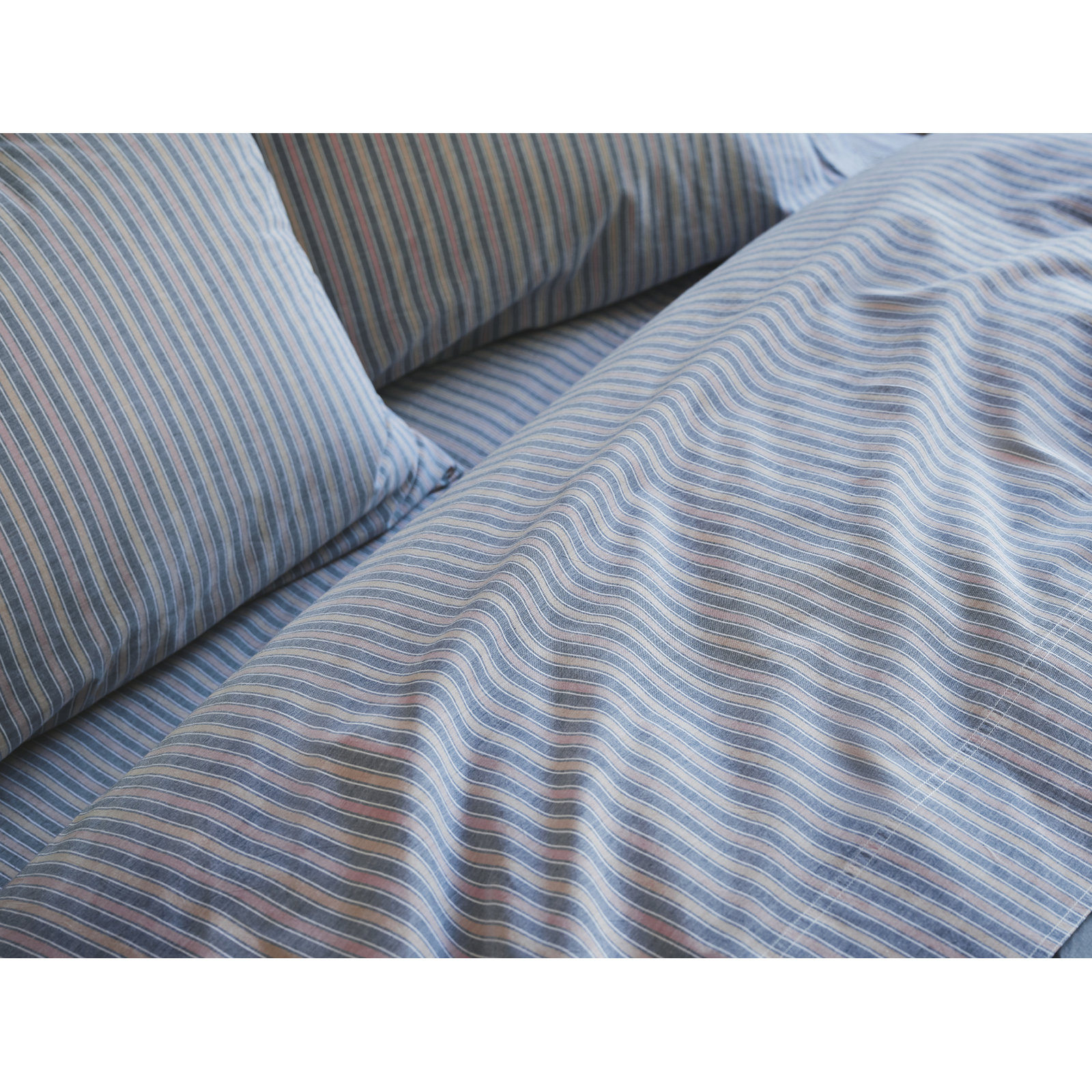 Crinkled 100% Cotton Percale Pillowcase - Set of 2, King Pillowcase, Indigo Stripe