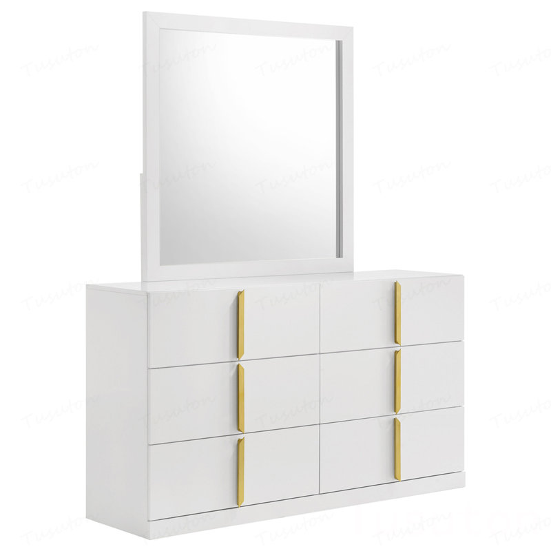 Commode 6 tiroirs très brillante avec miroir