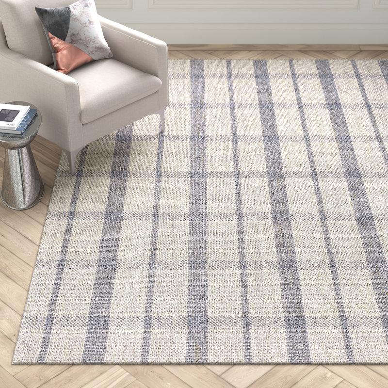 Louisa Plaid Handmade Flatweave Light Gray/Oatmeal/Gray Area Rug, Rectangle 8' x 10'