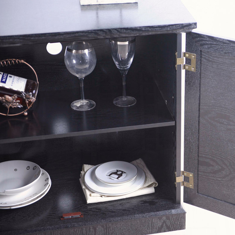 Black Acrylic Mirrored Door Sideboard, Black