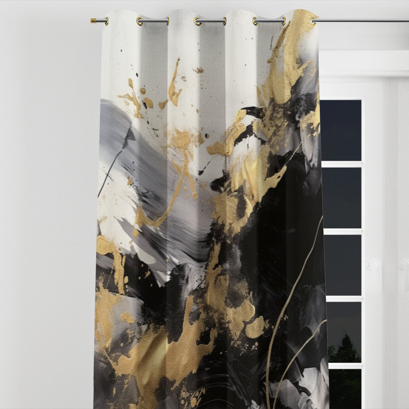 Andressa - Abstract Grommet Curtain - Velvet Room Darkening - 1 panel, 52" W x 84" L, Golden Grommets