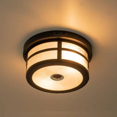 Plafonnier d'extérieur à détecteur de mouvement 3 modes - Luminaire de véranda encastré en verre givré avec minuterie réglable