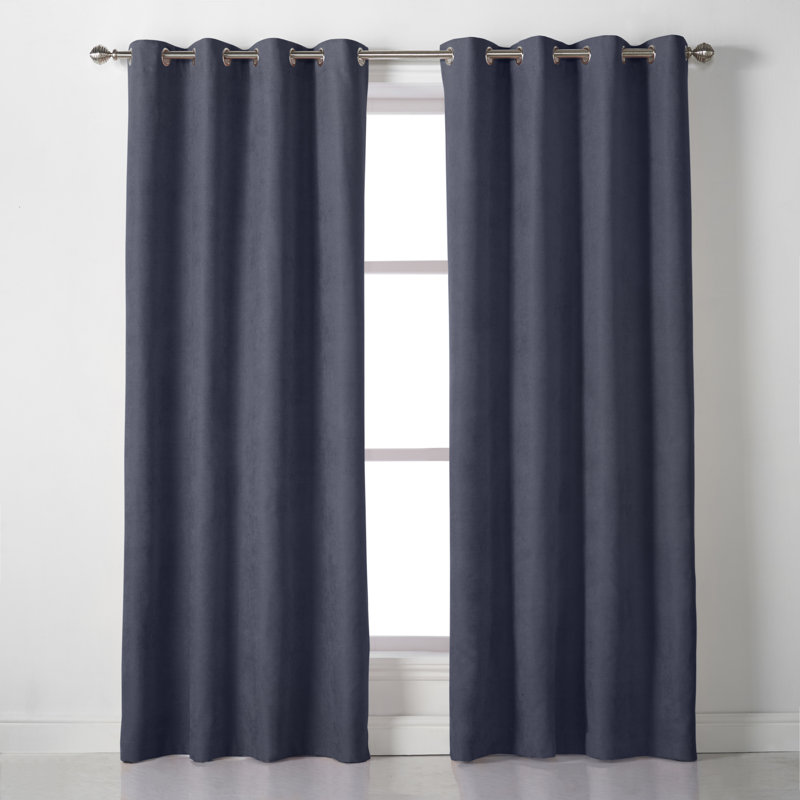 Nalaiyah Velvet Chenille Eyelet Room Darkening Curtains, Navy, 142cm Width x 137cm Drop