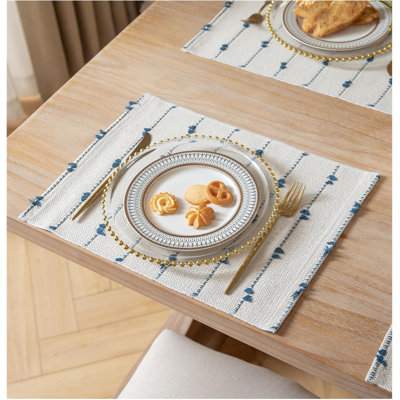 6 Pack Striped Cotton Placemats with Tassels, Farmhouse Table Mats