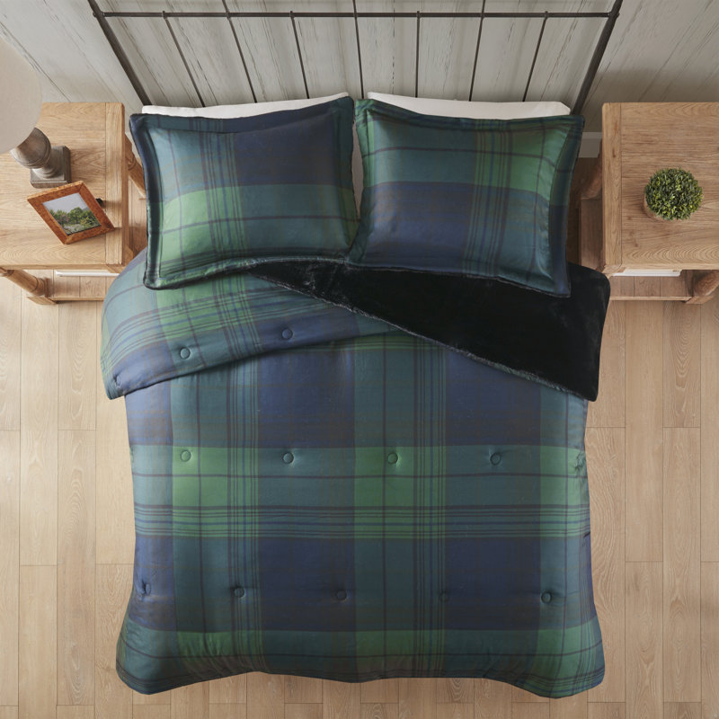 Ensemble d'édredon en duvet synthétique Woolrich Bernston, Très grand / très grand californien + 2 très gr, Vert/noir