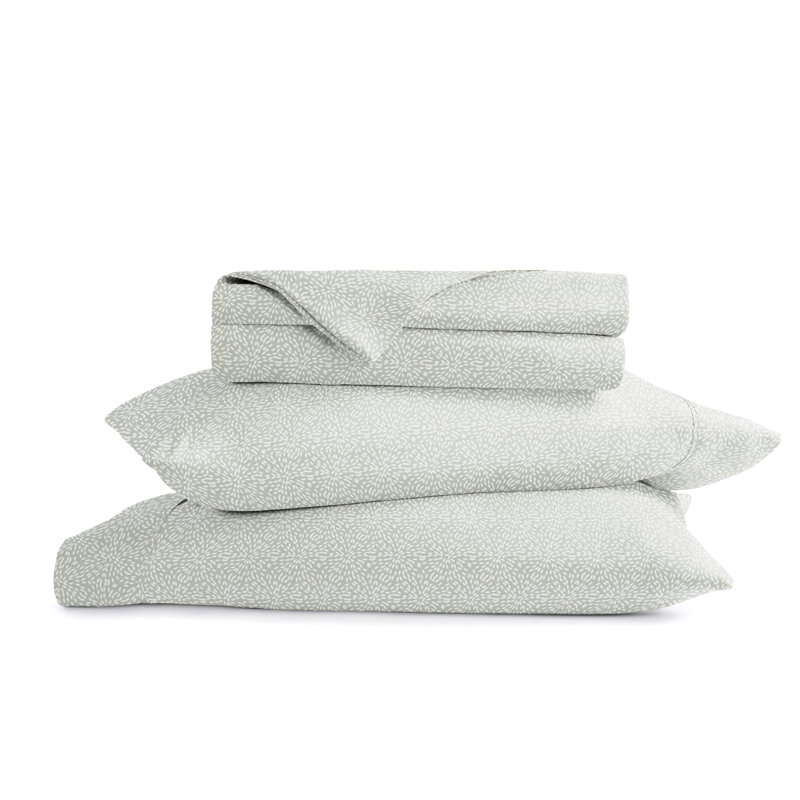 4 Piece Delicate Details Pattern Sheet Set, Cal.King Sheet Set with 2 King Pillowcase, Modern Circles Green Mist Floral