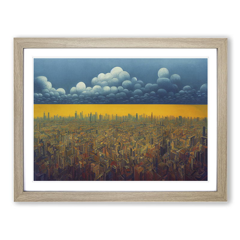 Fierce City Skyline Architecture 1 Piece Single Picture Frame Wall Art, 34cm H x 46cm W x 2cm D, Oak Framed