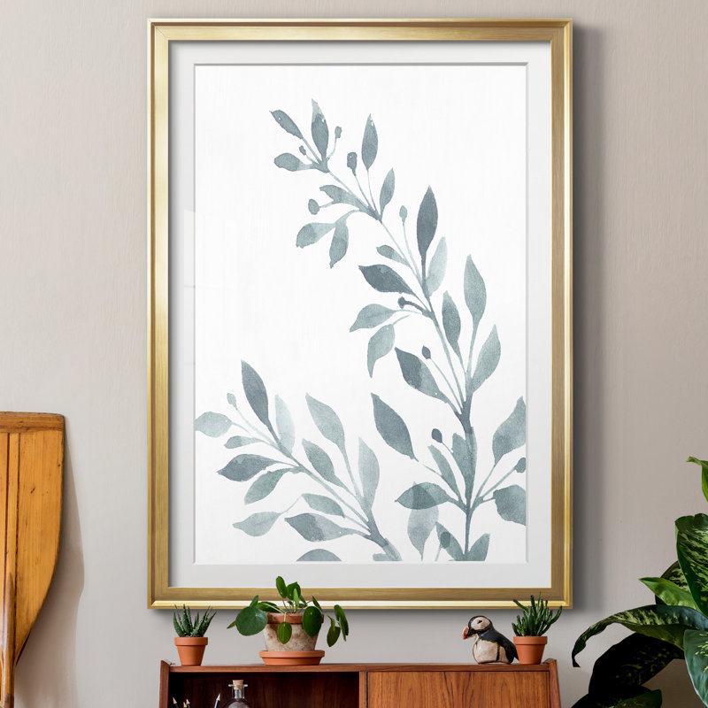 «Blue Botanical Wash I», reproduction de cadre photo sur papier, H 26,5 po x l 36,5 po x P 1,5 po, Papier encadré doré