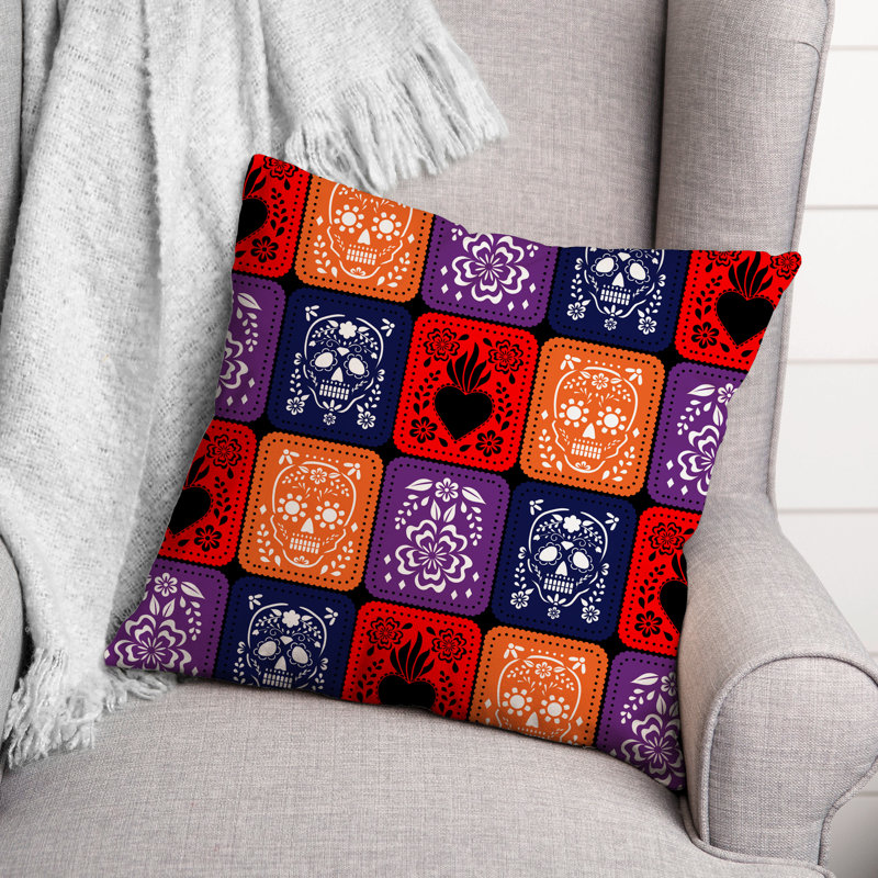 Spooky Season Pattern Pillow, 18"H x 18"W, Purple, Square