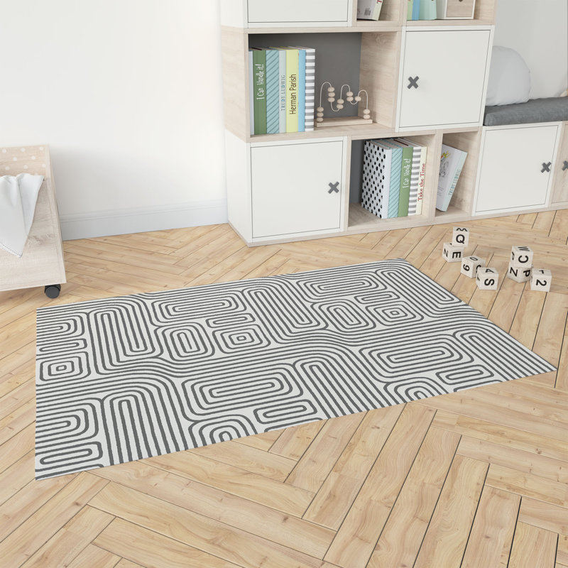 Timeless Walk Activity Mat, Rectangle 3' x 5', Ivory/Charcoal