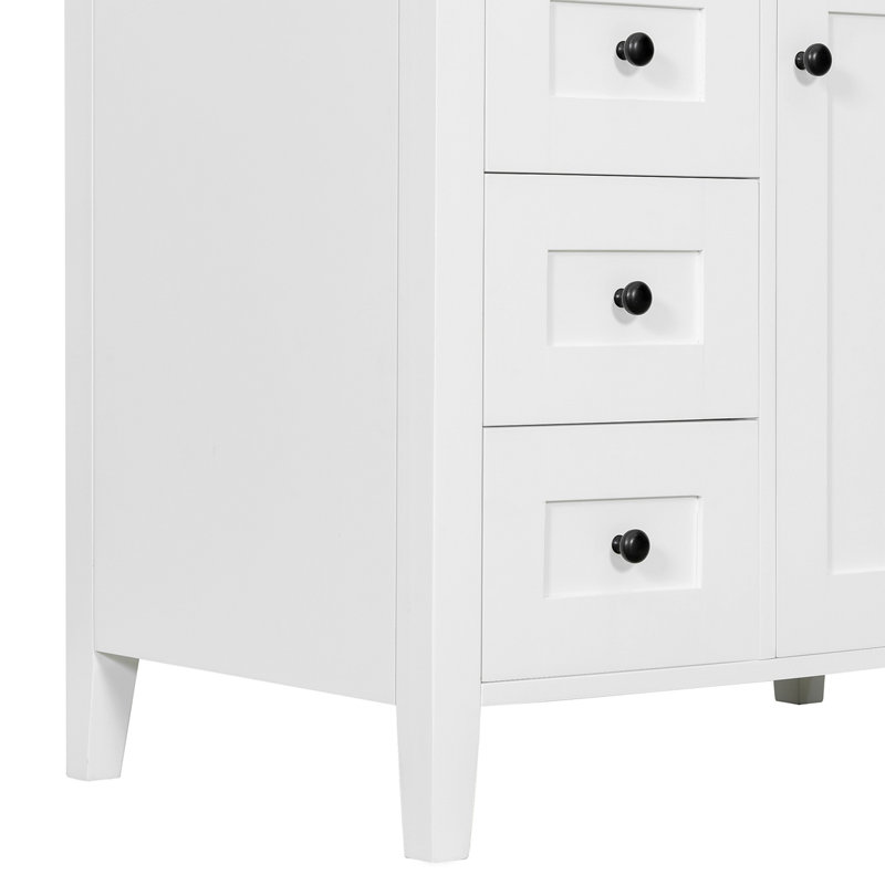 Meuble-lavabo de 30 po avec lavabo, panneau de fibres à densité moyenne moderne et bois d'hévéa avec 3 tiroirs et tablette réglable, meuble-lavabo autoportant pour le rangement et l'organisation de la salle de bain