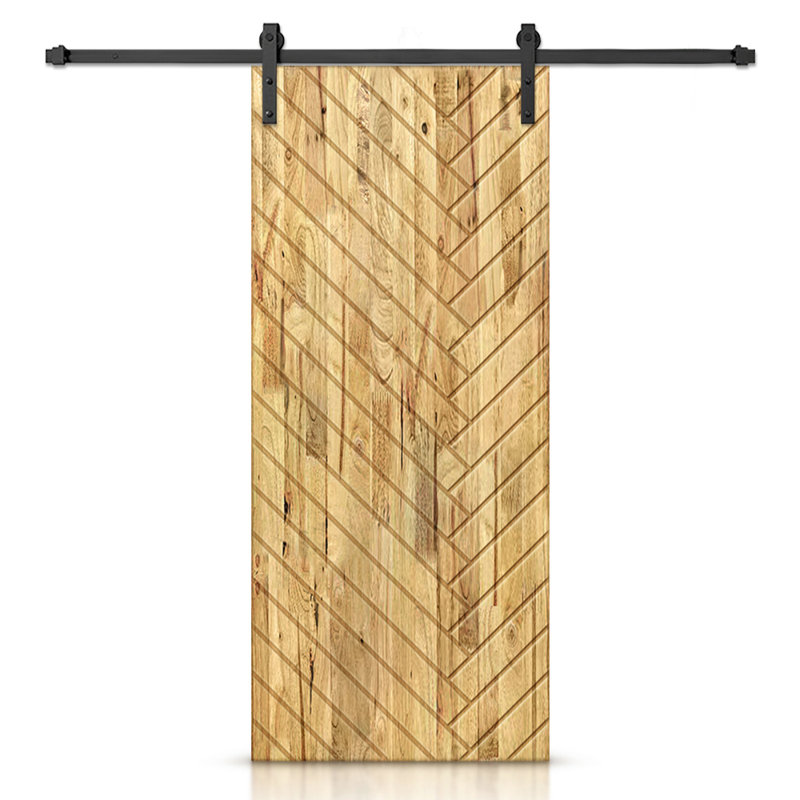 Porte de grange en bois massif lambrissé et métal, H 84 po x l 36 po, Chêne vieilli