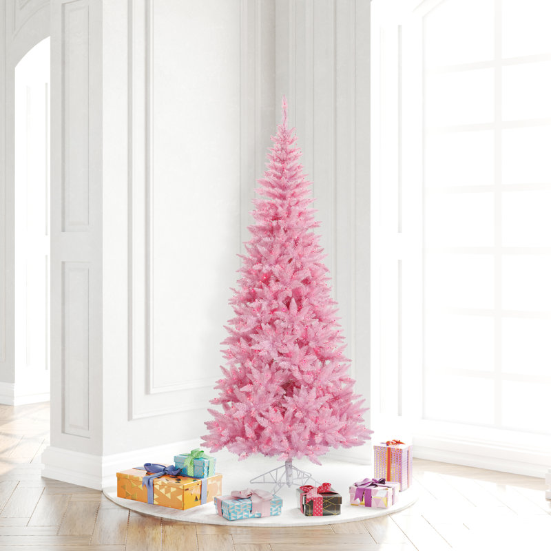 Pink Fir Artificial Christmas Tree, Pink Dura-Lit® LED, 9' H