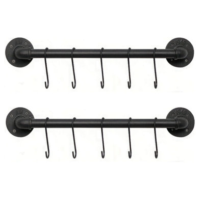 2 Set Pendant Rack Coat Hangers Kitchen Utensils Kitchen Gear Wall Mount Clothing Rack Hanging Pot Rack Utensil Holder Industrial Pot Pan Rack With 10 S Hooks Utensil Rack